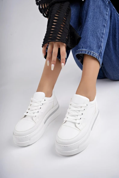 Muggo TOMOVA Garantili Günlük Kalın Taban Bağcıklı Taşlı Kadın Sneaker Spor Ayakkabı - 6