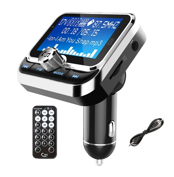 Araba Bluetooth FM Verici,  Kablosuz Radyo Ekranlı Kit Çift USB AUX Girişi /Çıkışı TF Kart Mp3