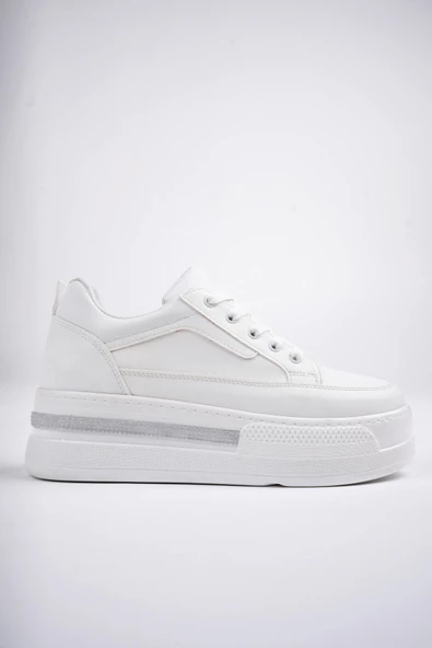 Muggo TOMOVA Garantili Günlük Kalın Taban Bağcıklı Taşlı Kadın Sneaker Spor Ayakkabı