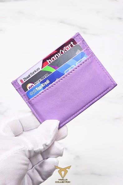 Unisex Mini Ve Ince Deri Dizme Kartlık Portföy Lila