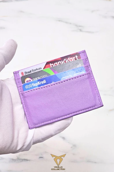 Kadın Kartlık Vegan Deri Minimal Model 6 Kart - 1 Kâğıt Para Bölmeli Lila - 3