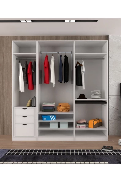 yılwood Kapaklı Boydan Aynalı 230/245 Cm Tavana Kadar Gizli Çekmeceli (PARLAK BEYAZ) Rengi - 3