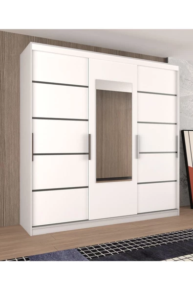 yılwood Sürgülü Gardırop Boydan Kapaklı Tavana Kadar Kapaklı Çıtalı Dolap 280/245 Cm (PARLAK BEYAZ) Rengi