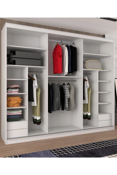 yılwood Sürgülü Gardırop Boydan Kapaklı Tavana Kadar Kapaklı Çıtalı Dolap 280/245 Cm (PARLAK BEYAZ) Rengi - 3