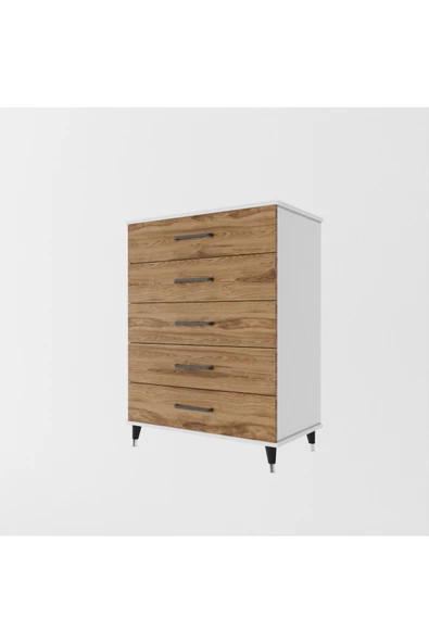 yılwood Şifonyer Beş Çekmeceli (PARLAK BEYAZ+UD) - 4