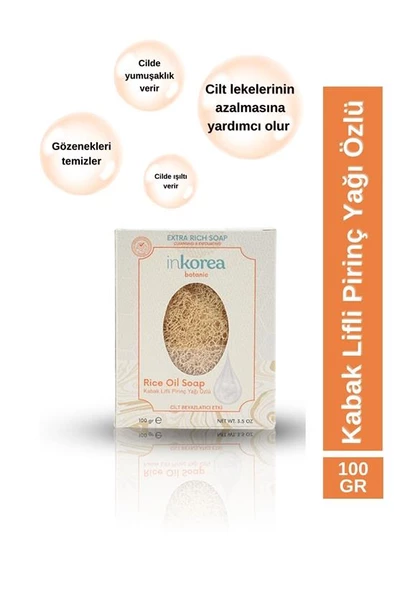 İnkorea Cilt Beyazlatıcı Etkili Pirinç Özlü Doğal Kabak Lifli Sabun 100 Gram - 4