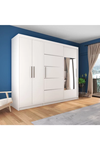 yılwood Sürgülü Gardırop Kısmı Kapaklı Sürgülü Gardırop 270cm /210 cm (PARLAK BEYAZ) - 2