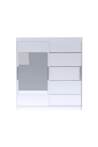 yıldızmobilyatasarım İki Kapaklı Sürgülü Gardırop 200/210 Cm (PARLAK BEYAZ) - 3