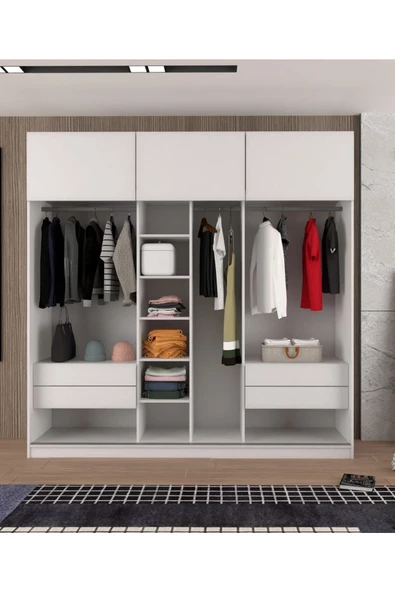 yılwood Sürgülü Gardırop Kısmi Kapaklı 240/245 Cm Boydan Kapaklı Dolap (PARLAK BEYAZ) Rengi - 3