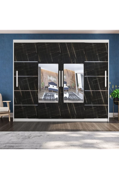 yılwood Sürgülü Gardırop Dört Kapaklı Aynalı 400/230 (PARLAK BEYAZ SONATA) Rengi - 3