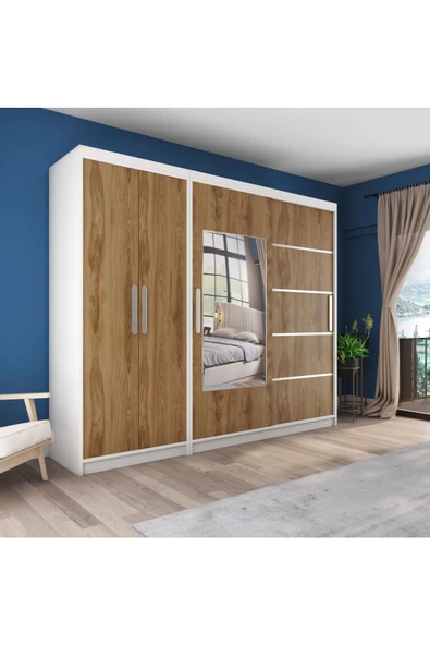 yılwood Sürgülü Gardırop Kısmı Kapaklı Sürgülü Gardırop 270cm /210 cm (BEYAZ+UD) - 2