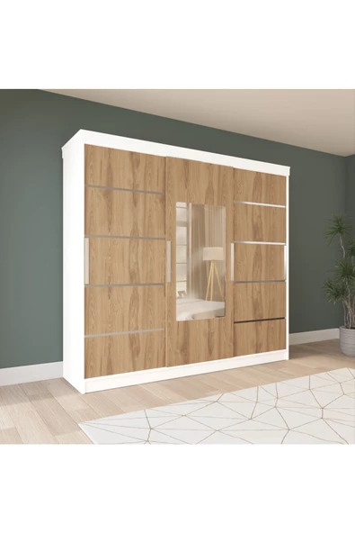 yılwood Üç Kapaklı Sürgülü Gardırop (240lık)Parlak Beyaz + Kapaklar UD - 2