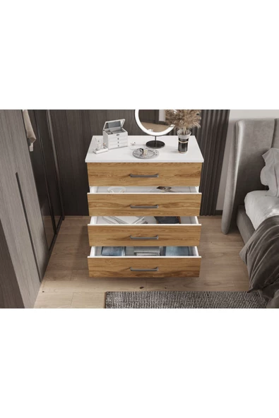 yılwood Şifonyer Dört Çekmeceli (PARLAK BEYAZ+UD) - 3