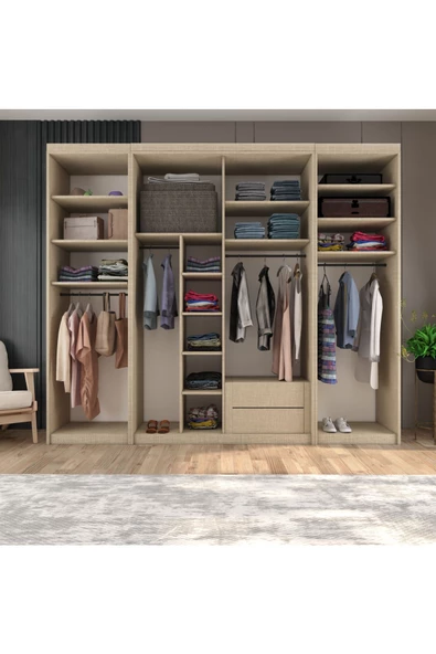 yılwood Sürgülü Gardırop İki Taraflı Boydan Kapaklı Orta Sürgülü Dolap 60+140+60 cm (KOTON VİZON) - 3