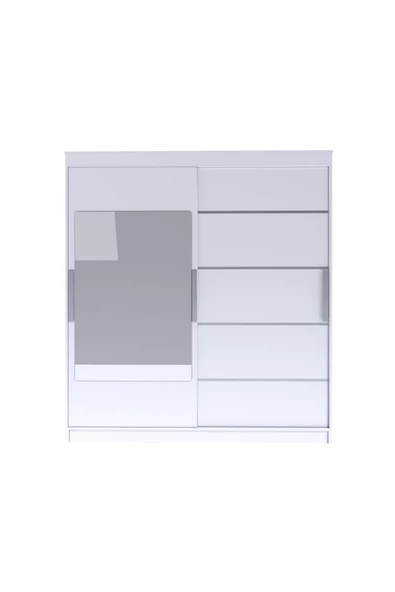 yıldızmobilyatasarım İki Kapaklı Sürgülü Gardırop 180/210 Cm (PARLAK BEYAZ) - 4