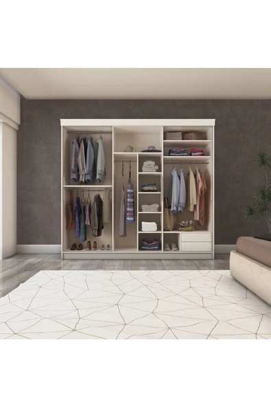 yıldızmobilyatasarım Üç Kapaklı Sürgülü Gardırop 240/210 Cm (PARLAK BEYAZ) - 2