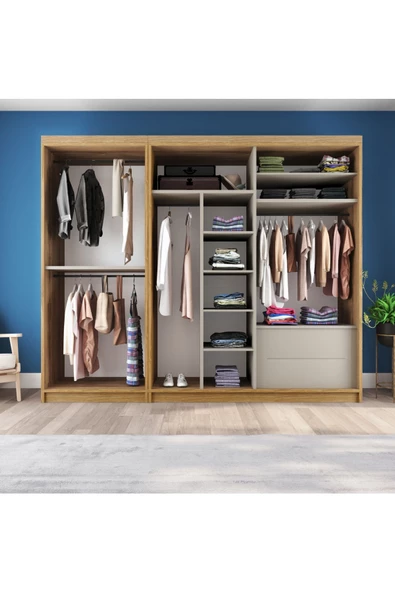 yılwood Sürgülü Gardırop Kısmı Kapaklı Sürgülü Gardırop 270cm /210 cm (KÜL GRİ+UD) - 4