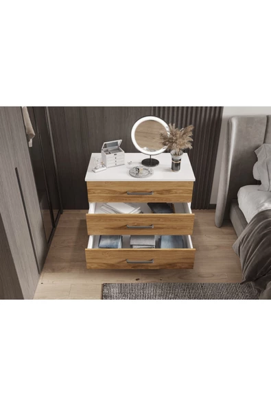 yılwood Şifonyer Üç Çekmeceli (PARLAKBEYAZ + UD) - 3