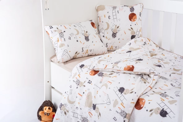 %100 Pamuk, 7 Parça Bebek Nevresim Takımı (Nevresim, Çarşaf, Yorgan, 2 Yastık ve Kılıfları), 100x150 cm - 4