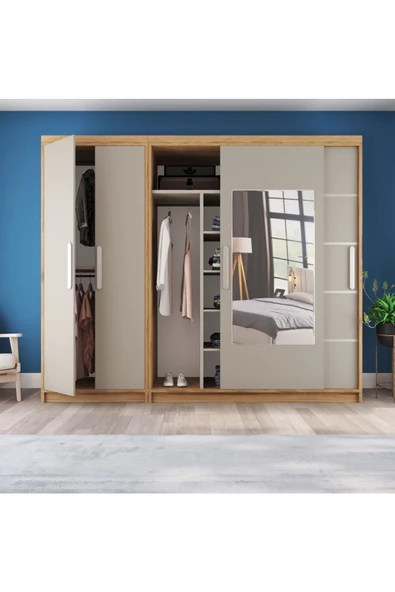 yılwood Sürgülü Gardırop Kısmı Kapaklı Sürgülü Gardırop 270cm /210 cm (KÜL GRİ+UD) - 3