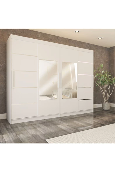 yılwood Sürgülü Gardırop Dört Kapaklı 320/210 Cm (PARLAK BEYAZ) - 3