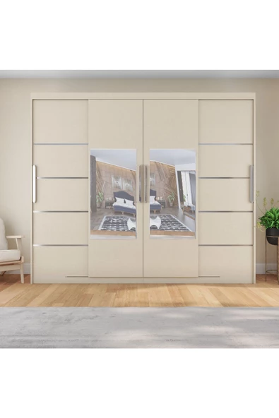 yılwood Sürgülü Gardırop Dört Kapaklı 360/210cm (KOTON VİZON) Rengi - 3