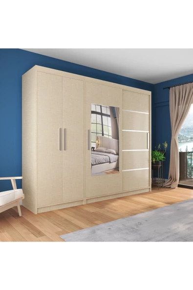 yılwood Sürgülü Gardırop Kısmı Kapaklı Sürgülü Gardırop 270cm /210 cm (KOTON VİZON) - 2