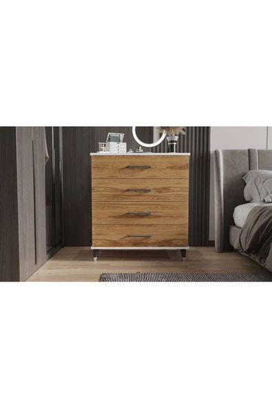 yılwood Şifonyer Dört Çekmeceli (PARLAK BEYAZ+UD) - 2