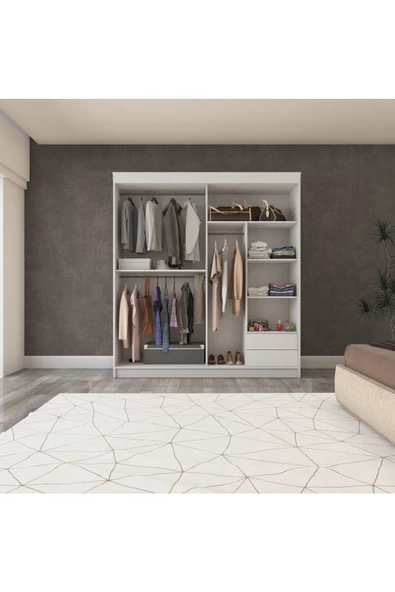 yıldızmobilyatasarım İki Kapaklı Sürgülü Gardırop 180/210 Cm (PARLAK BEYAZ) - 2