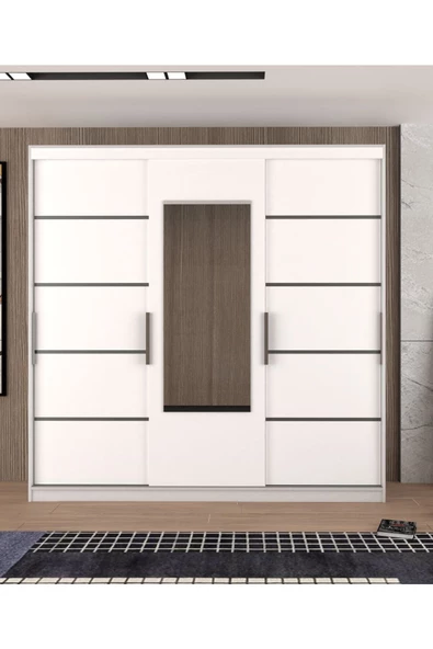 yılwood Sürgülü Gardırop Boydan Kapaklı Tavana Kadar Kapaklı Çıtalı Dolap 280/245 Cm (PARLAK BEYAZ) Rengi - 2