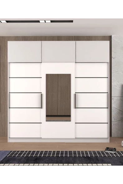 yılwood Sürgülü Gardırop Kısmi Kapaklı 240/245 Cm Boydan Kapaklı Dolap (PARLAK BEYAZ) Rengi - 2