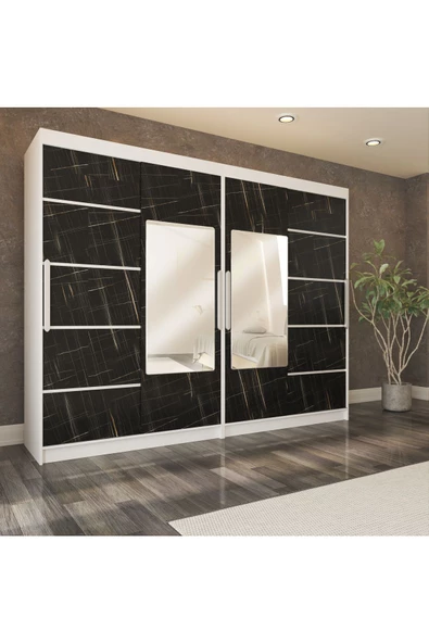 yılwood Sürgülü Gardırop Dört Kapaklı Aynalı Sonata 320/210 Cm (PARLAK BEYAZ SONATA) Rengi - 3
