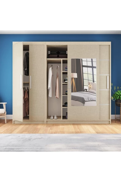 yılwood Sürgülü Gardırop Kısmı Kapaklı Sürgülü Gardırop 270cm /210 cm (KOTON VİZON) - 3