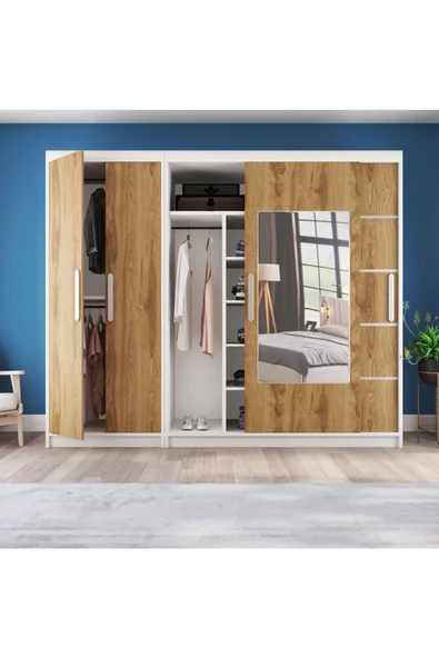 yılwood Sürgülü Gardırop Kısmı Kapaklı Sürgülü Gardırop 270cm /210 cm (BEYAZ+UD) - 3
