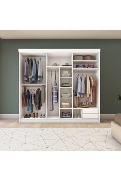 yılwood Üç Kapaklı Sürgülü Gardırop (240lık)Parlak Beyaz + Kapaklar UD - 3