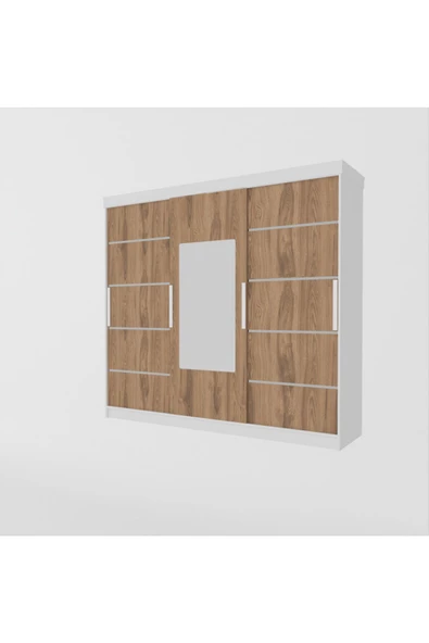 yılwood Üç Kapaklı Sürgülü Gardırop (240lık)Parlak Beyaz + Kapaklar UD - 4