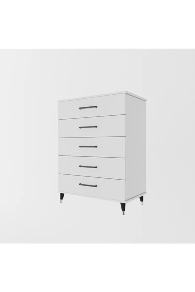 yılwood Şifonyer Beş Çekmeceli Aynalı (PARLAK BEYAZ) - 4