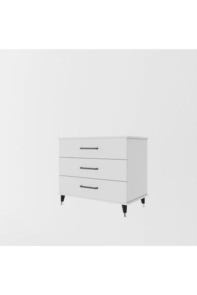 yılwood Şifonyer Üç Çekmeceli Aynalı (PARLAK BEYAZ) - 4