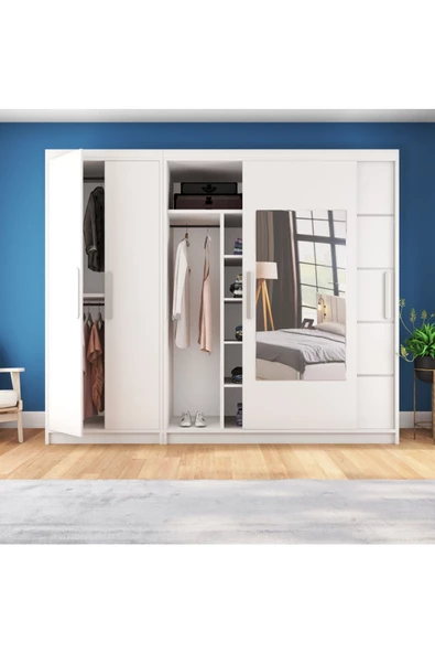yılwood Sürgülü Gardırop Kısmı Kapaklı Sürgülü Gardırop 270cm /210 cm (PARLAK BEYAZ) - 3