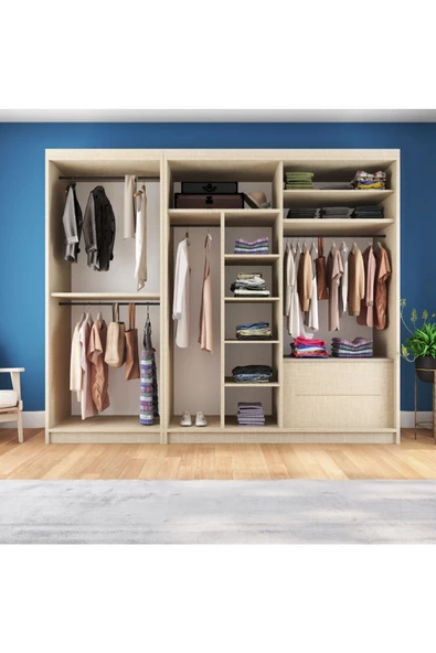 yılwood Sürgülü Gardırop Kısmı Kapaklı Sürgülü Gardırop 270cm /210 cm (KOTON VİZON) - 4