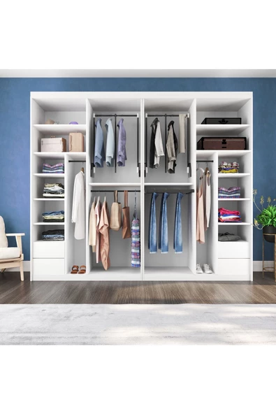 yılwood Sürgülü Gardırop Dört Kapaklı Aynalı Beyaz Dolap 280*230cm - 2