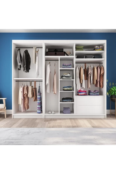 yılwood Sürgülü Gardırop Kısmı Kapaklı Sürgülü Gardırop 270cm /210 cm (BEYAZ+UD) - 4