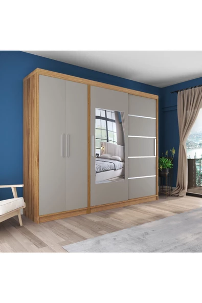 yılwood Sürgülü Gardırop Kısmı Kapaklı Sürgülü Gardırop 270cm /210 cm (KÜL GRİ+UD) - 2