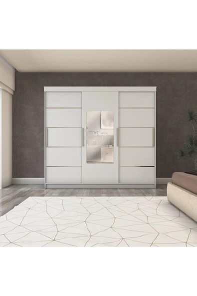 yıldızmobilyatasarım Üç Kapaklı Sürgülü Gardırop 240/210 Cm (PARLAK BEYAZ) - 3