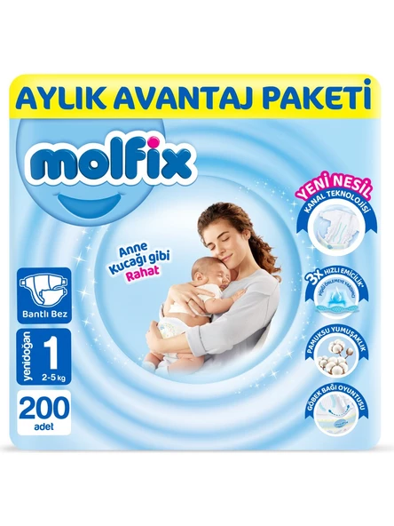 Molfix 1 Numara Yenidoğan 200'Lü Bebek Bezi