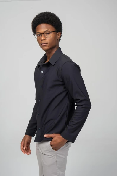 Erkek Dikişsiz Detaylı Çıt Çıtlı Baharlık Gömlek Model Ceket - 8