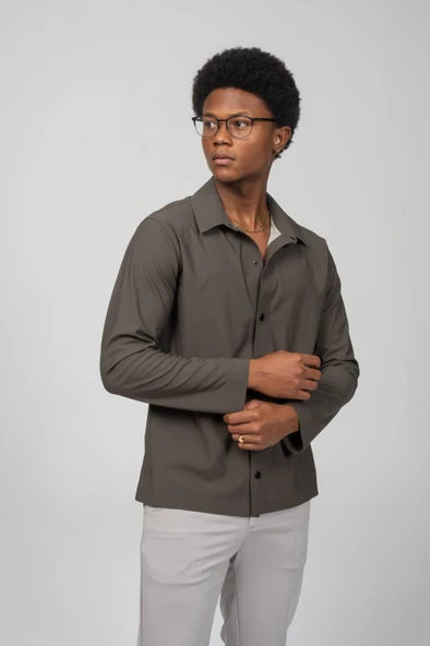 Erkek Dikişsiz Detaylı Çıt Çıtlı Baharlık Gömlek Model Ceket - 12