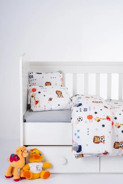 %100 Pamuk, 7 Parça Bebek Nevresim Takımı (Nevresim, Çarşaf, Yorgan, 2 Yastık ve Kılıfları), 100x150 cm - 2