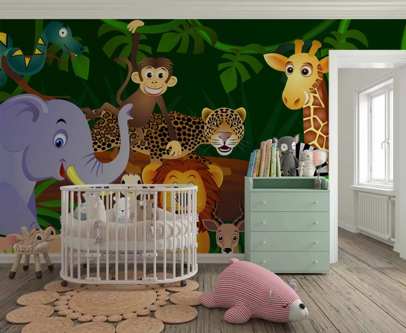 Hayvanat Bahçesi Çocuk Odası Duvar Kağıdı Baskı - Resim 2