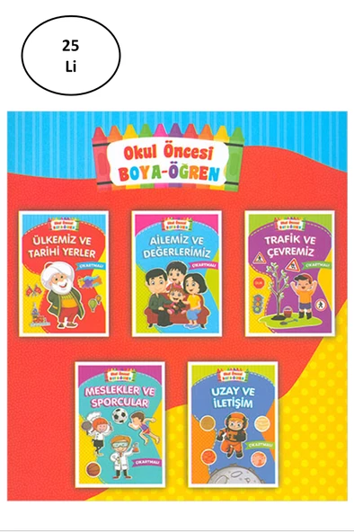 Okul Öncesi Boya Öğren Seti Çıkartmalı 5 Kitap Takım